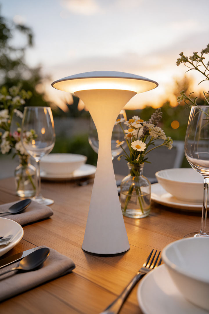 LED Tischlampe Hello Space - Outdoor geeignet - kabellos, inkl. Ladestation - 27 cm - Aluminium - LED warmweiß bis kaltweiß - Helligkeit stufenlos dimmbar - USB, Touchfunktion