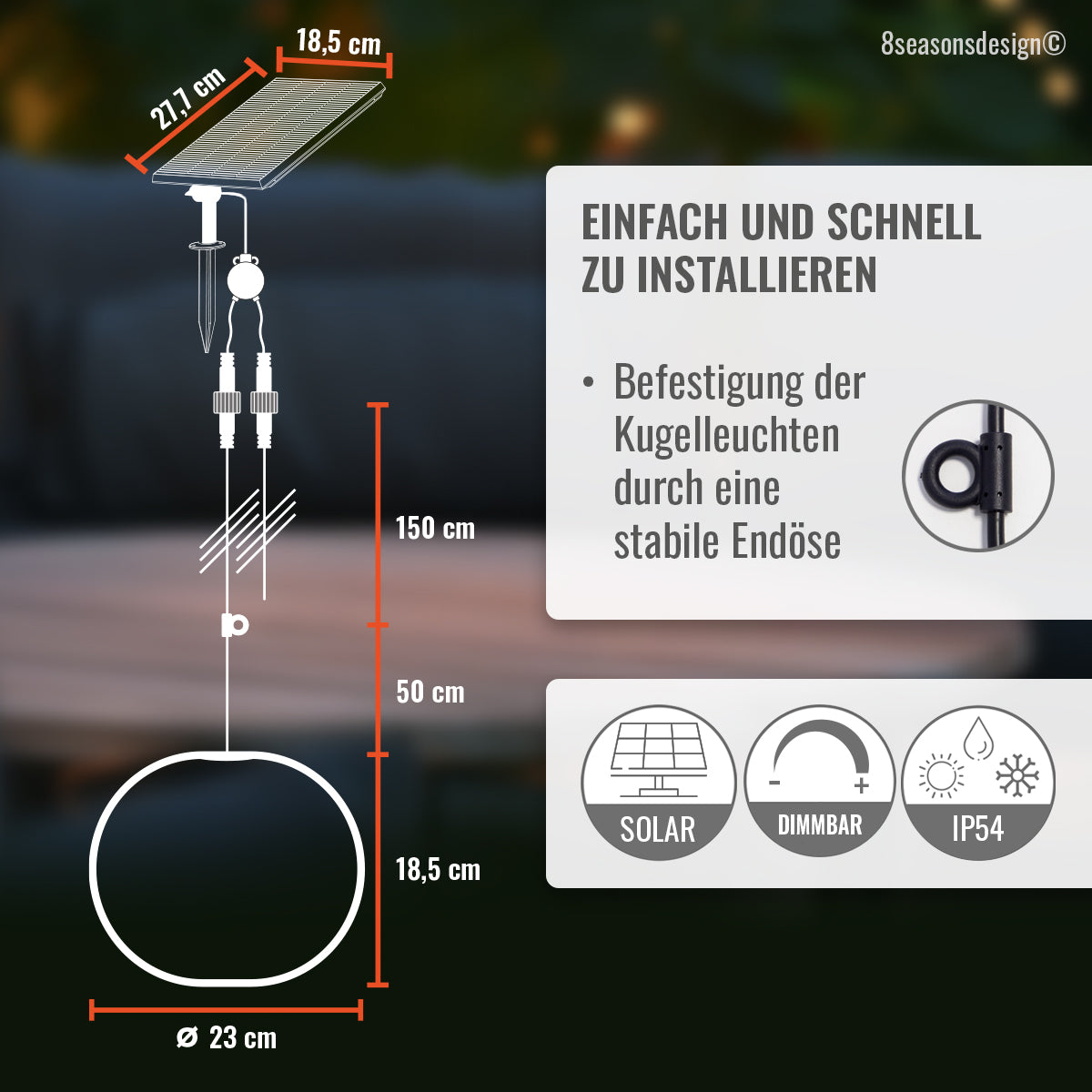 8 seasons design, Hängeleuchte, LED, warmweiß, Akku, USB, dimmbar, Solar